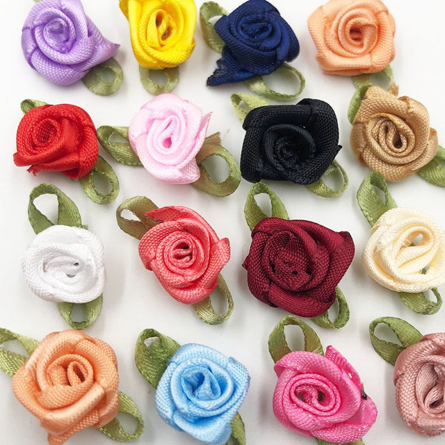 50pcs Mix color ribbon rose handmade flowers garment supplies sewing  appliques diy accessories wedding decoration A039